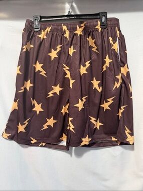 Men's Lightning & Star Athletic Shorts - Brown/Yellow